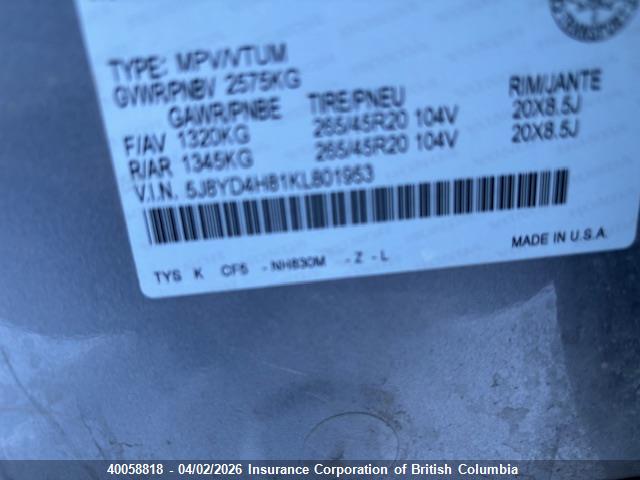 5J8YD4H81KL801953 Acura MDX
