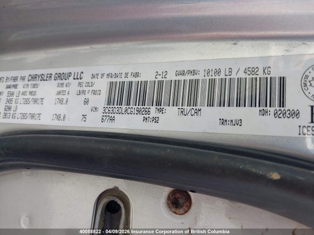 Aukcja sprzedaży 2012 Dodge Ram 3500 Slt, vin: 3C63D3DL0CG190266, numer aukcji: 40058822