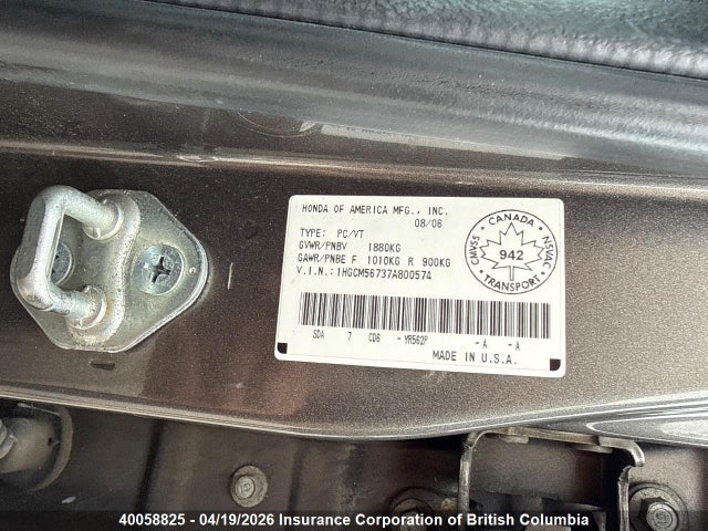 Aukcja sprzedaży 2007 Honda Accord Ex, vin: 1HGCM56737A800574, numer aukcji: 40058825