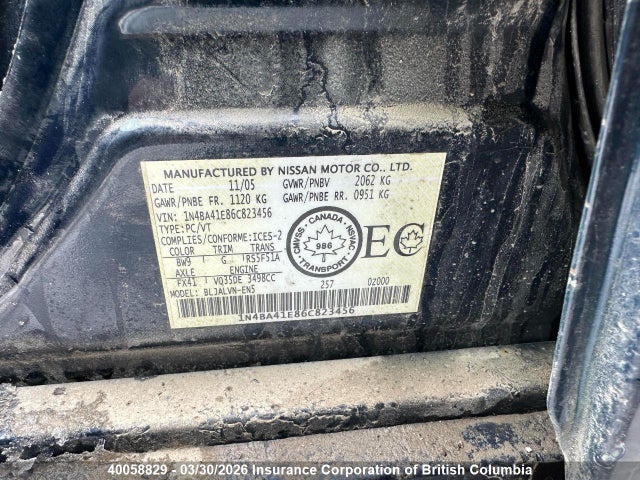 Продажа на аукционе авто 2006 Nissan Maxima Se/sl, vin: 1N4BA41E86C823456, номер лота: 40058829
