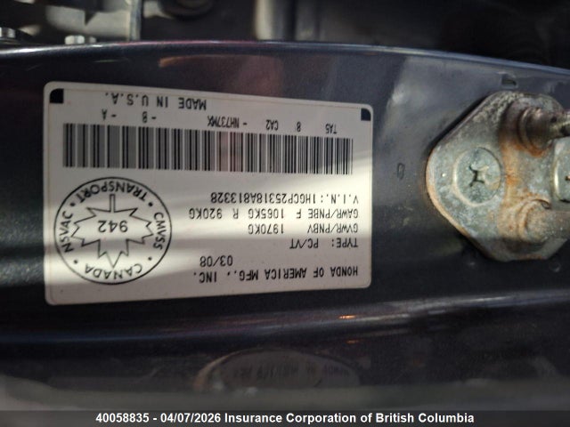 Aukcja sprzedaży 2008 Honda Accord Lx, vin: 1HGCP25318A813328, numer aukcji: 40058835