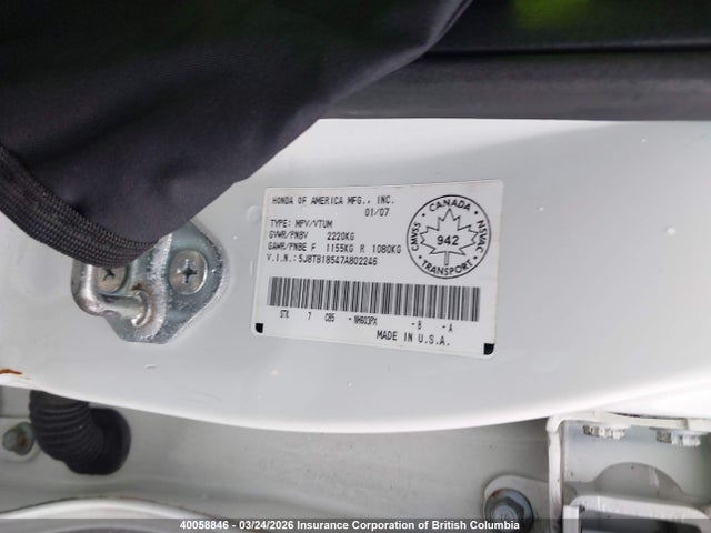 Aukcja sprzedaży 2007 Acura Rdx, vin: 5J8TB18547A802246, numer aukcji: 40058846