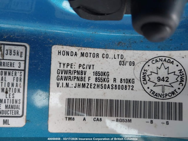 Продажа на аукционе авто 2010 Honda Insight Lx, vin: JHMZE2H50AS800872, номер лота: 40058858