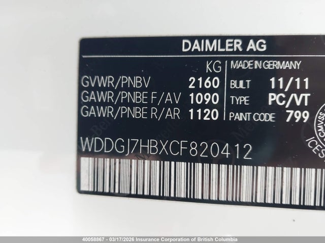 40058867 :رقم المزاد ، WDDGJ7HBXCF820412 vin ، 2012 Mercedes-benz C 63 Amg مزاد بيع