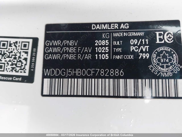 40058884 :رقم المزاد ، WDDGJ5HB0CF782886 vin ، 2012 Mercedes-benz C 350 مزاد بيع