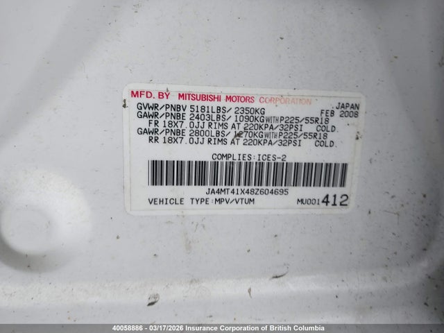 Aukcja sprzedaży 2008 Mitsubishi Outlander Xls, vin: JA4MT41X48Z604695, numer aukcji: 40058886