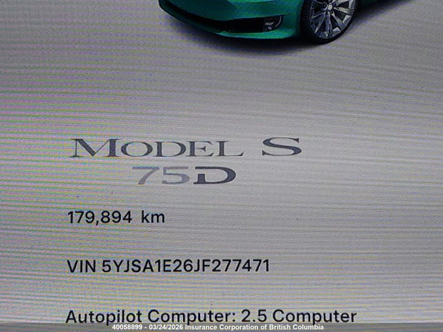2018 Tesla Model S 100d/75d/p100d მანქანა იყიდება აუქციონზე, vin: 5YJSA1E26JF277471, აუქციონის ნომერი: 40058899