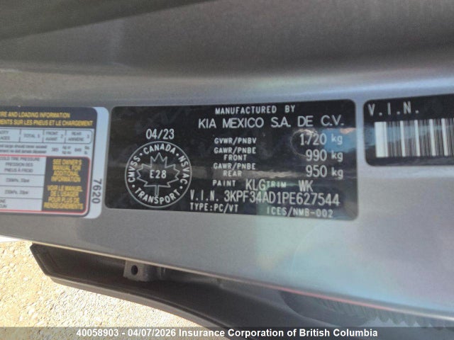 3KPF34AD1PE627544 KIA Forte