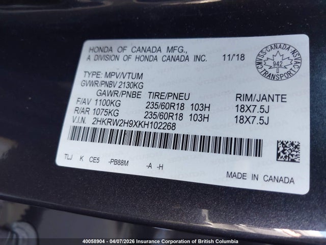 2HKRW2H9XKH102268 Honda CR-V
