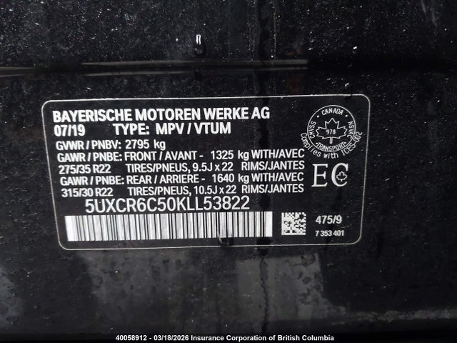 5UXCR6C50KLL53822 BMW X5