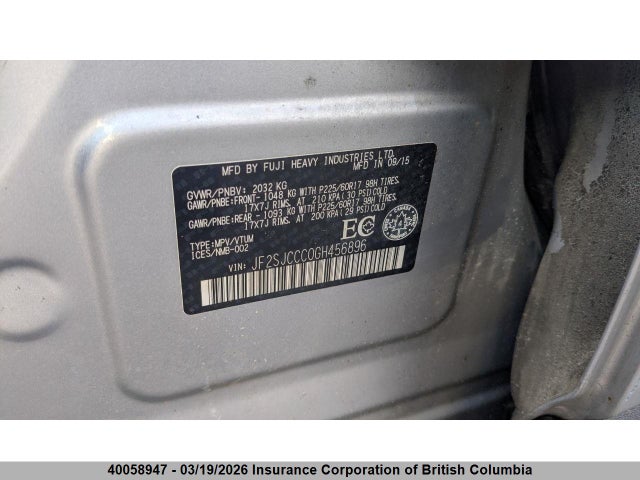 40058947 :رقم المزاد ، JF2SJCCC0GH456896 vin ، 2016 Subaru Forester 2.5i Convenience Package مزاد بيع
