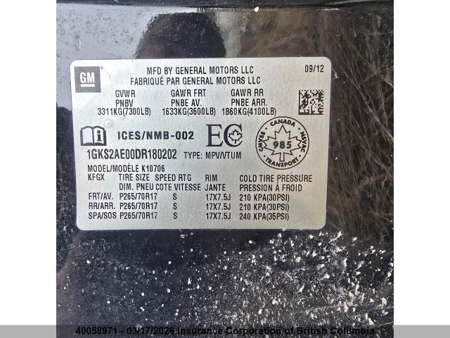 2013 Gmc Yukon მანქანა იყიდება აუქციონზე, vin: 1GKS2AE00DR180202, აუქციონის ნომერი: 40058971