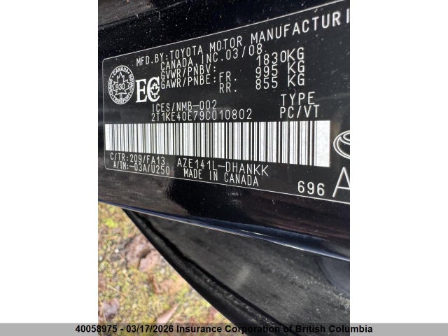 40058975 :رقم المزاد ، 2T1KE40E79C010802 vin ، 2009 Toyota Matrix Xr مزاد بيع
