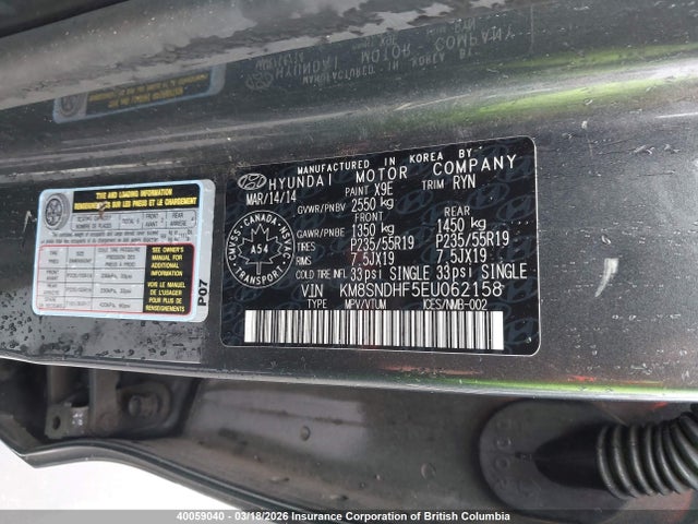 KM8SNDHF5EU062158 Hyundai Santa Fe Gls