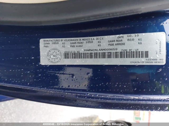 Aukcja sprzedaży 2010 Volkswagen New Beetle, vin: 3VWRW2AL4AM009659, numer aukcji: 40059046