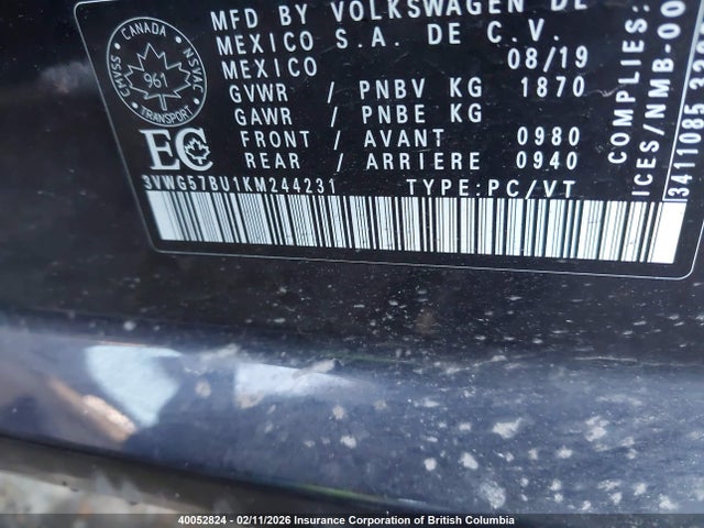 3VWG57BU1KM244231 Volkswagen Jetta Sel Premium