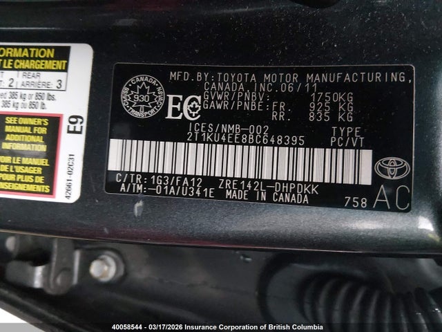 Продажа на аукционе авто 2011 Toyota Matrix, vin: 2T1KU4EE8BC648395, номер лота: 40058544