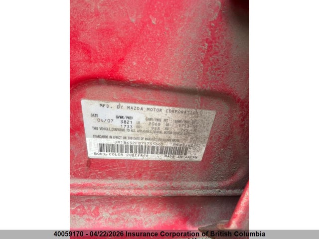 Aukcja sprzedaży 2007 Mazda 3 I, vin: JM1BK32F871755665, numer aukcji: 40059170