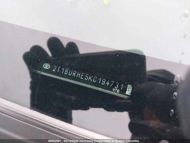 Aukcja sprzedaży 2019 Toyota Corolla L/le/xle/se/xse, vin: 2T1BURHE5KC194731, numer aukcji: 40052881