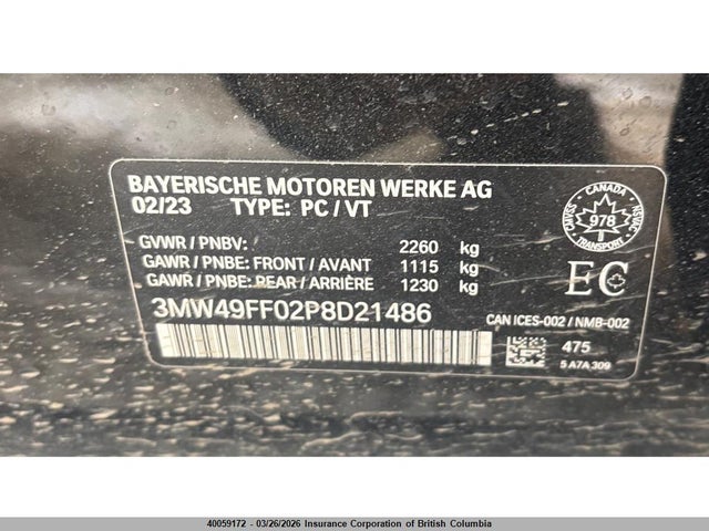 Aukcja sprzedaży 2023 Bmw M340xi, vin: 3MW49FF02P8D21486, numer aukcji: 40059172