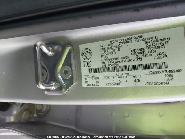 1FMCU9J92HUC90373 Ford Escape Titanium