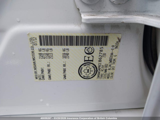 Aukcja sprzedaży 2012 Nissan Maxima S/sv, vin: 1N4AA5AP4CC862785, numer aukcji: 40059267
