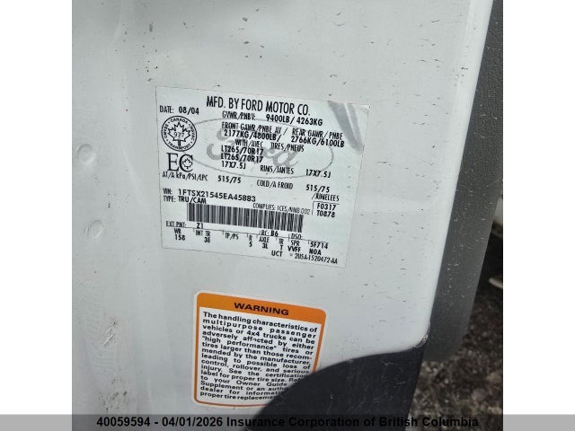 Aukcja sprzedaży 2005 Ford F250, vin: 1FTSX21545EA45883, numer aukcji: 40059594