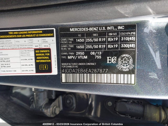 Aukcja sprzedaży 2014 Mercedes-benz Ml 350 Bluetec, vin: 4JGDA2EB6EA287877, numer aukcji: 40059612