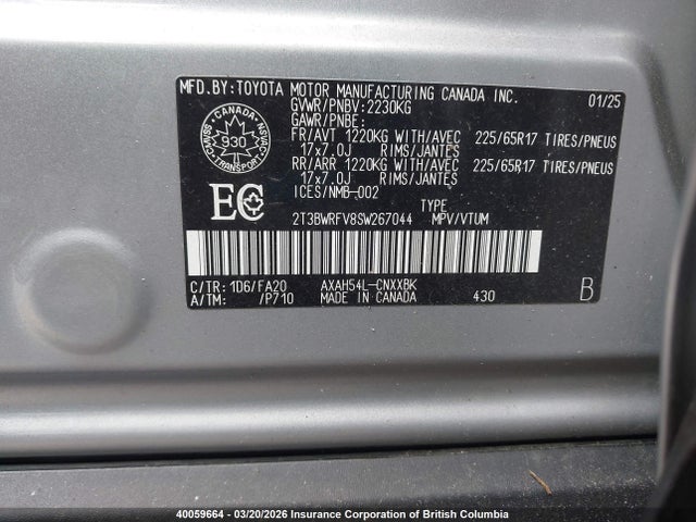 2025 Toyota Rav4 მანქანა იყიდება აუქციონზე, vin: 2T3BWRFV8SW267044, აუქციონის ნომერი: 40059664
