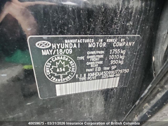 Продаж на аукціоні авто 2009 Hyundai Elantra Gls/se, vin: KMHDU45D99U779750, номер лоту: 40059675