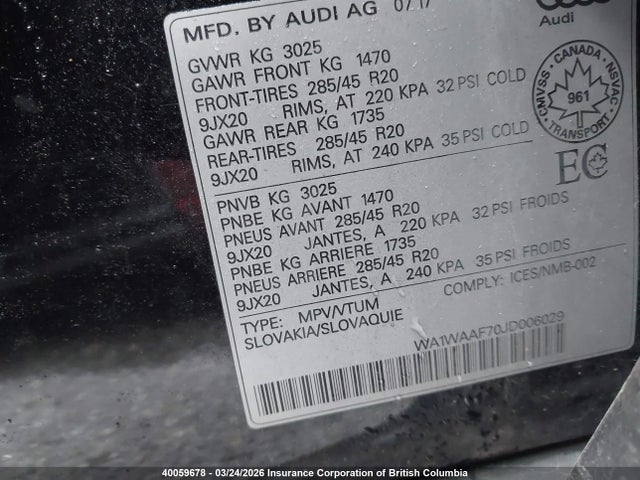 WA1WAAF70JD006029 Audi Q7