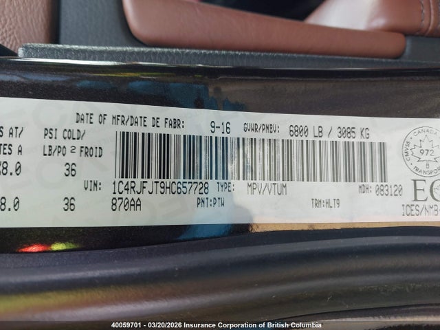 1C4RJFJT9HC657728 Jeep Grand Cherokee Summit