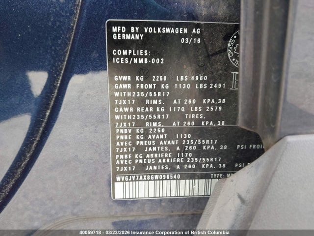 WVGJV7AX8GW096540 Volkswagen Tiguan Comfort/high/r-line/sp Ed