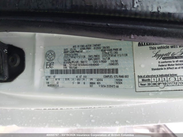 40055757 :رقم المزاد ، 1FTNE1EW8ADA84900 vin ، 2010 Ford Econoline E150 Van مزاد بيع