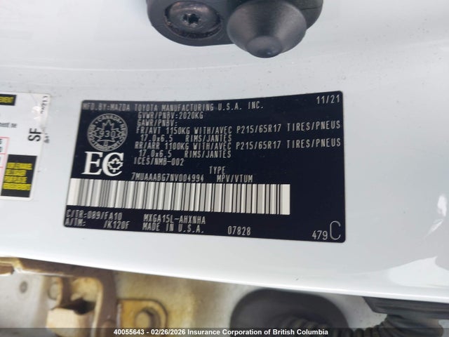 40055643 :رقم المزاد ، 7MUAAABG7NV004994 vin ، 2022 Toyota Corolla Cross L مزاد بيع
