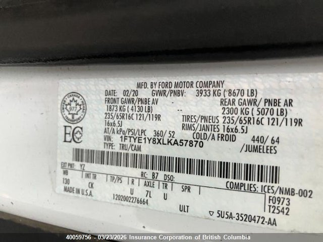 1FTYE1Y8XLKA57870 Ford Transit T-150