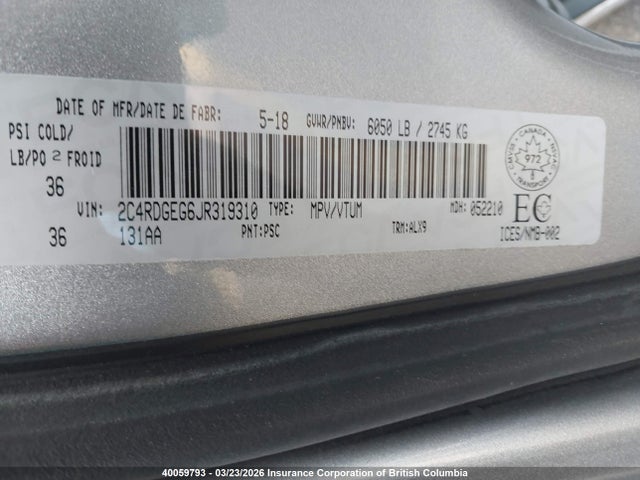 2C4RDGEG6JR319310 Dodge Grand Caravan Gt