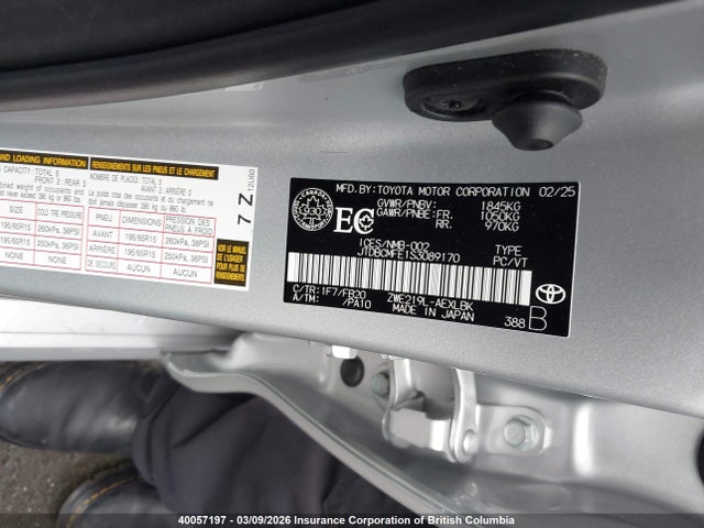 40057197 :رقم المزاد ، JTDBCMFE1S3089170 vin ، 2025 Toyota Corolla Le/se/xle مزاد بيع