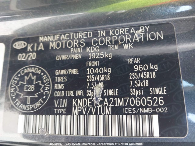 40059807 :رقم المزاد ، KNDETCA21M7060526 vin ، 2021 Kia Seltos Sx مزاد بيع