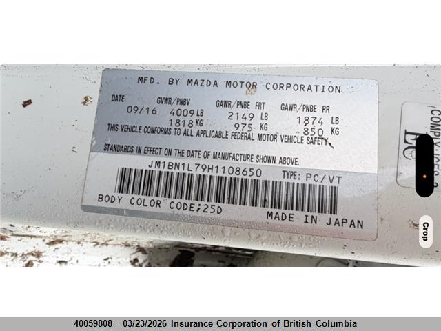 JM1BN1L79H1108650 Mazda 3 TOURING