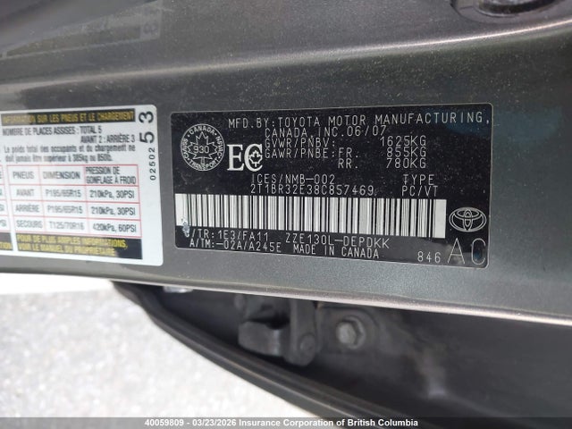 Aukcja sprzedaży 2008 Toyota Corolla Ce/le/s, vin: 2T1BR32E38C857469, numer aukcji: 40059809