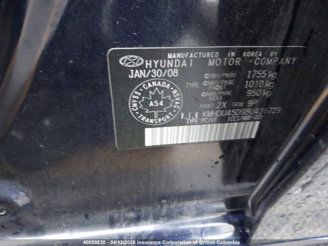 Продаж на аукціоні авто 2008 Hyundai Elantra Gl/gls, vin: KMHDU45D98U426729, номер лоту: 40059830