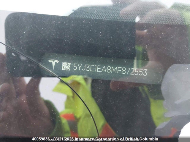 Продаж на аукціоні авто 2021 Tesla Model 3 Standard Range/standard Range Plus, vin: 5YJ3E1EA8MF872553, номер лоту: 40059836