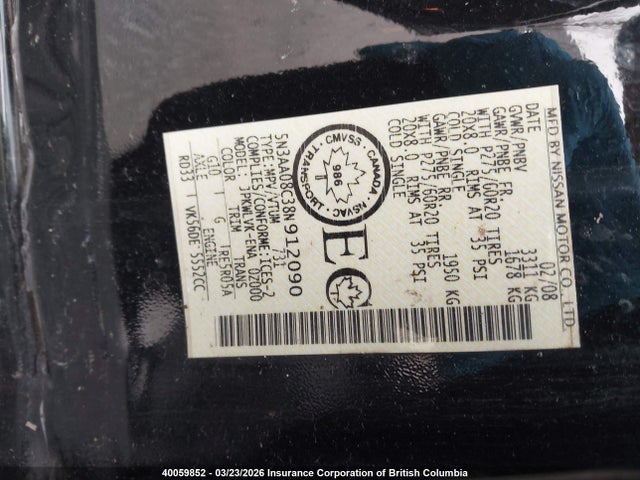 Aukcja sprzedaży 2008 Infiniti Qx56, vin: 5N3AA08C38N912090, numer aukcji: 40059852