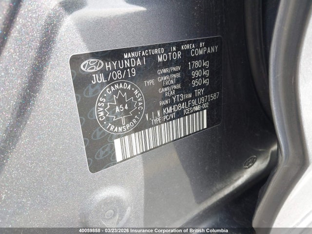 Продажа на аукционе авто 2020 Hyundai Elantra Sel/value/limited, vin: KMHD84LF9LU971587, номер лота: 40059858