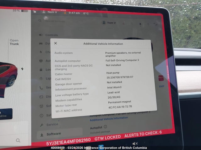 Aukcja sprzedaży 2021 Tesla Model 3, vin: 5YJ3E1EA4MF062160, numer aukcji: 40059859