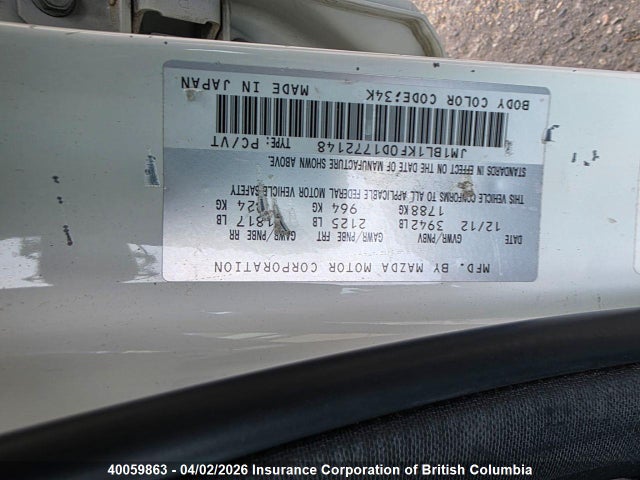 Aukcja sprzedaży 2013 Mazda 3 I, vin: JM1BL1KF0D1772148, numer aukcji: 40059863