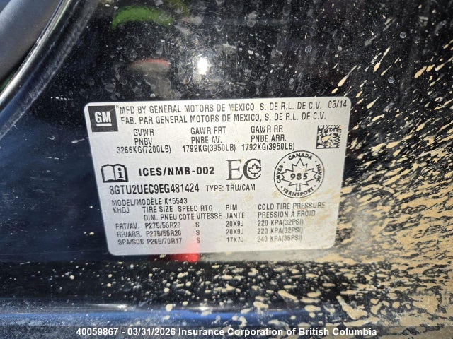 3GTU2UEC9EG481424 GMC Sierra K1500 Sle