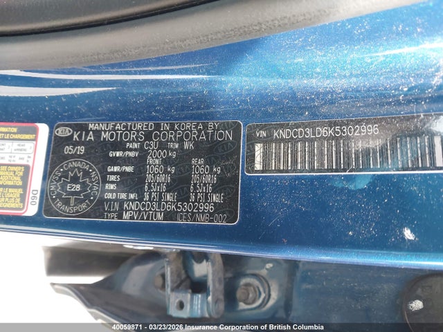 40059871 :رقم المزاد ، KNDCD3LD6K5302996 vin ، 2019 Kia Niro مزاد بيع