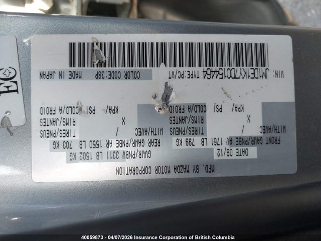 40059873 :رقم المزاد ، JM1DE1KY7D0154464 vin ، 2013 Mazda Mazda2 مزاد بيع